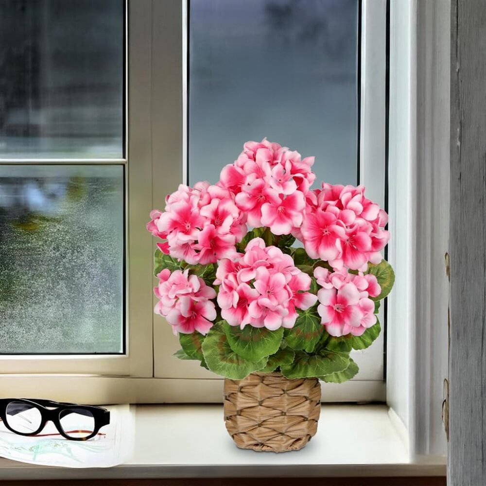 Artificial Flower Pink Basket Plant Potted Silk Realistic Lush Home Table Decor - Picture 6 of 6